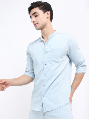 HIGHLANDER Men Solid Casual Light Blue Shirt