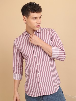 HIGHLANDER Men Striped Casual Pink, White Shirt