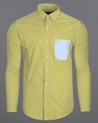 french crown Men Checkered Casual Green, White Shirt