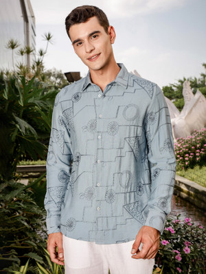 THOMAS SCOTT Men Embroidered Casual Blue Shirt