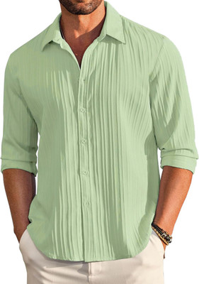 DENEEJA Men Self Design Casual Light Green Shirt