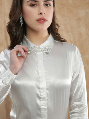 Globus Women Solid Party White Shirt