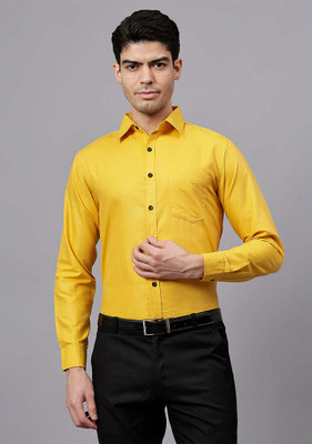 LENIA Men Solid Formal Yellow Shirt