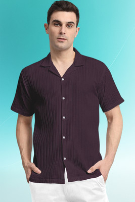 Dharamraj Fashion Men Self Design Casual Purple Shirt