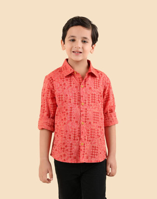 Fabindia Boys Printed Casual Red Shirt