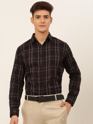 JAINISH Men Checkered Formal Black Shirt