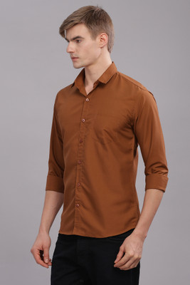 Dijuca Med Men Solid Casual Brown Shirt