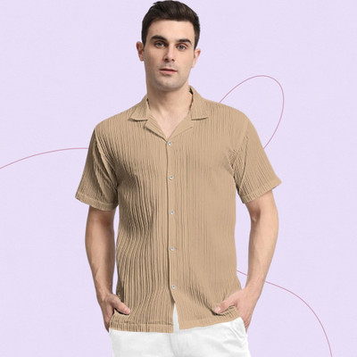 A Vebnor Men Self Design Casual Cream Shirt