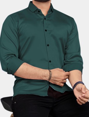 VezVoR Men Solid Party Dark Green Shirt