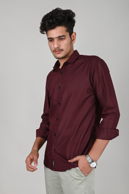 Tanip Men Solid Formal Maroon Shirt