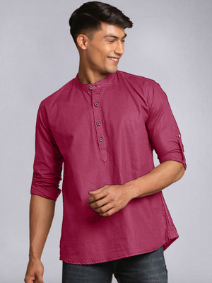 allan peter Men Solid Straight Kurta(Red)