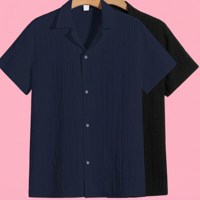 Jenil Fashion Men Self Design Casual Dark Blue, Black Shirt