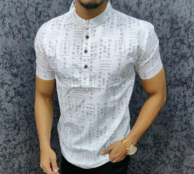 coltheva Men Printed Casual White, Black Shirt
