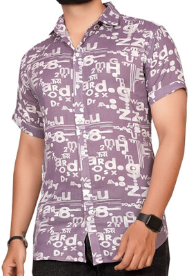 METRONAUT Men Printed Casual Purple, White Shirt