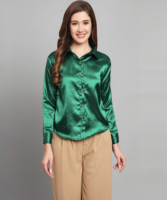 FUNDAY FASHION Women Solid Casual Dark Green Shirt