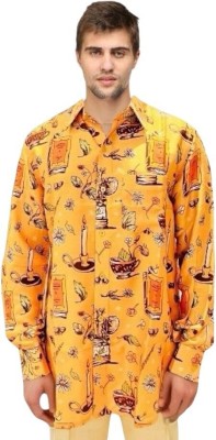 retro men Men Printed Casual Beige Shirt