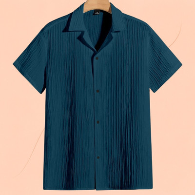 A DEEMOON TREND Men Self Design Casual Blue Shirt