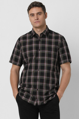 VAN HEUSEN Men Checkered Casual Black Shirt