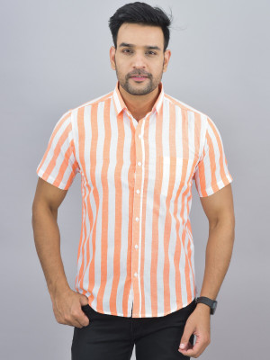 QuaClo Men Striped Casual Orange Shirt