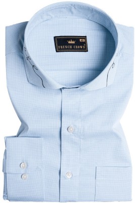 french crown Men Checkered Casual Light Blue, White Shirt