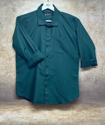 HASINI Fashion Men Solid Formal Dark Green Shirt