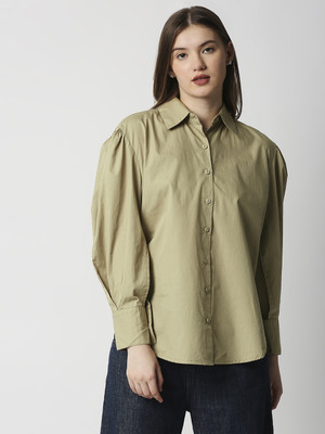 remanika Women Solid Casual Dark Green Shirt