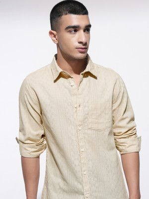 HIGHLANDER Men Self Design Casual Beige Shirt