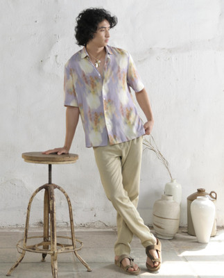 RARE RABBIT Men Floral Print Casual Purple Shirt