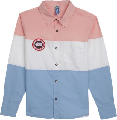 V-MART Boys Color Block Casual Pink, White, Light Blue Shirt