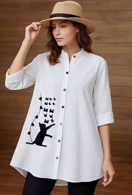 Leemadi Trendz Women Printed Casual White Shirt