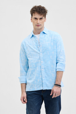 Snitch Men Self Design Casual Light Blue Shirt