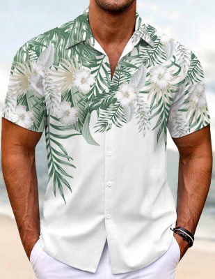 Richy rich Men Printed Casual Green, White Shirt