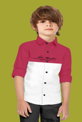 JENYCREATION Boys Color Block Casual Pink, White Shirt