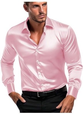 SHYAM SILK CREATION Men Solid Party Pink Shirt