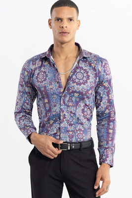 Snitch Men Printed Casual Purple Shirt
