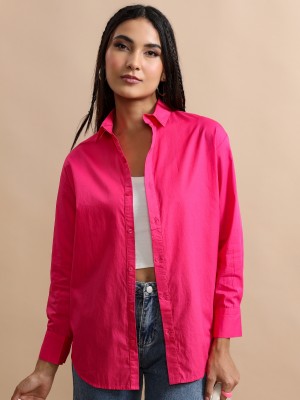 Tokyo Talkies Women Solid Casual Pink Shirt