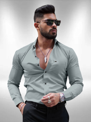 Growwax Men Solid Formal Grey Shirt