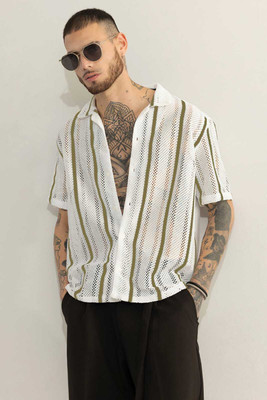Japrin Creation Men Self Design Formal Light Green Shirt