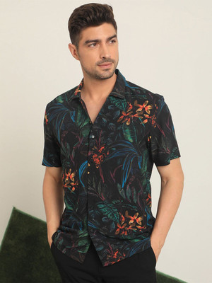 RARE RABBIT Men Printed Casual Black Shirt