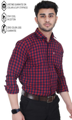 Marc Laurent Men Checkered Casual Red Shirt