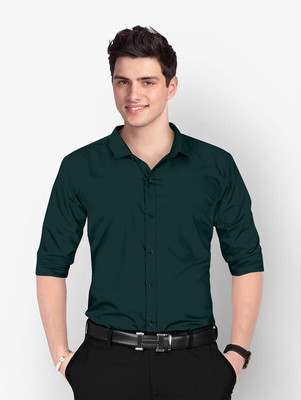 LYZOO FASHION Men Solid Casual Dark Green Shirt