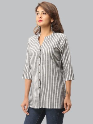 QuaClo Women Striped Casual Grey Shirt