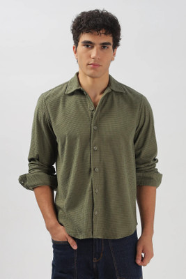 Wamoda Men Self Design Casual Green Shirt