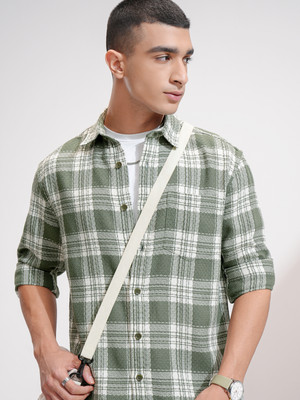 HIGHLANDER Men Checkered Casual Green Shirt