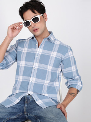 Bene Kleed Men Checkered Casual Blue Shirt