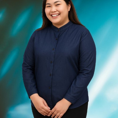 Wingzss Women Solid Casual Blue Shirt