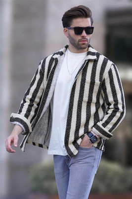 TRIPR Men Striped Casual Beige, Black Shirt