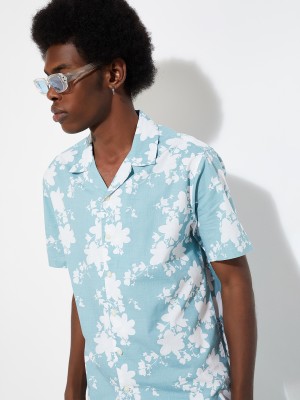 MAX Men Printed Casual Light Blue, White Shirt