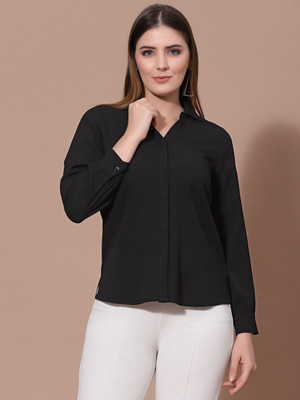 Strong and Brave Women Solid Casual Black Shirt
