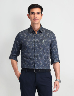 U.S. POLO ASSN. Men Floral Print Casual Blue Shirt